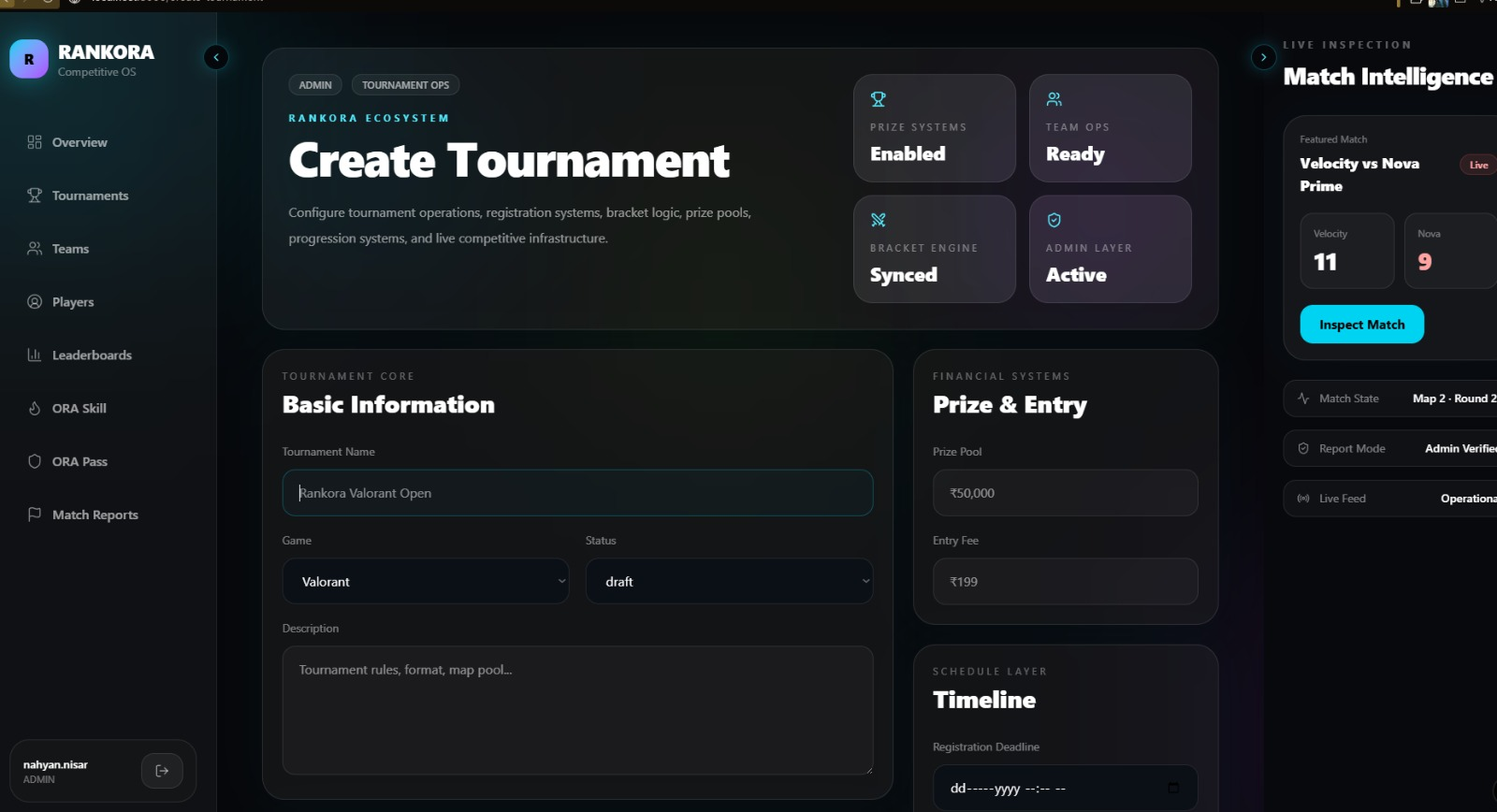 Rankora tournament creation interface
